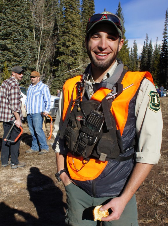 We had the pleasure to happen upon Andy and his dark beard this past weekend when we were outside of Winter Park cutting down Christmas trees (and drinking Irish Coffee and eating grilled cheese).  Andy works for the Forest Service and was helping those of us looking to acquire trees for the upcoming holiday (note the saws in the background). Aside from his Forest Service duties, Andy also works ski patrol at Winter Park occasionally, and said it's just too much work to shave his beard, especially if he's out in the woods 5 to 6 days at time. Keep up the good work Andy and keep that beard growing!