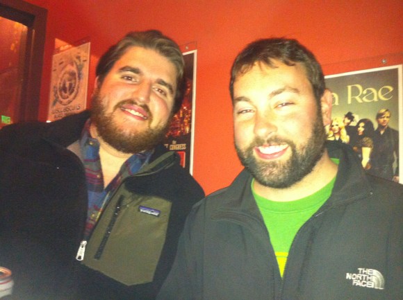 We met Alex Townsend and Matt Kiernan at the Ogden Theater on Thursday while they were buying PBR tallboys and preparing to enjoy the Trampled by Turtles show. Matt (right) is a snowboarder who keeps his beard only during Beard Season to keep his face warm.  Alex (left) finished his stint in the Air Force in Summer 2009 and has enjoyed the freedom to grow his beard as full and long as he'd like since then.  We just missed seeing it even burlier, as he had to trim back his awesome beard for his sister's wedding recently.Both Matt and Alex attest to the fact their mothers are not fans of their beards but we respectfully disagree--all that handsomeness is even better with beards!  Matt and Alex work together at Trulia real estate in advertising, and we're sure they don't have any trouble selling property with the help of their amazing beards. Thanks guys!