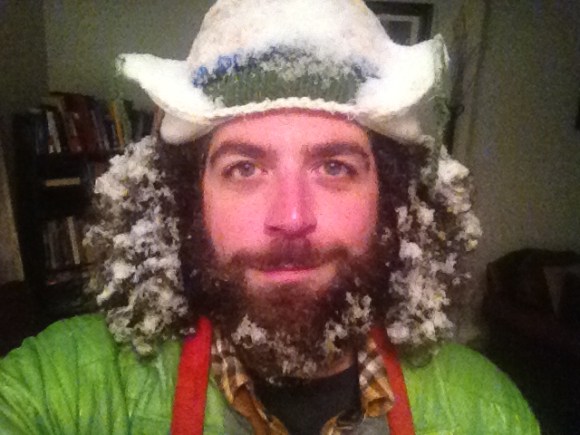 Harry Larry has arrived! We saved this burly beard to remind us all to really appreciate the beautiful spring that Denver provides. Larry is a true mountain man and loves his beard first for it's functional ability of keeping him warm, and second that it helps maintain perfect circumference with his 10 inch Afro. True story. His current beard has been in the works since the last time he shaved for a wedding, back in September. His product of choice is Wen Hair Care, which he credits for the softness of the curls and it's rapid growing ability. His mother admits that she is a fan of his beard but would love to see his face every now and then. Sans beard, he's often mistaken for the ghost of Jesus, Bob Ross or Jerry Garcia. (It's probably the most impressive Afro in all of Denver, we wouldn't lie). Larry keeps the bad ass in the beard by being able to a. move pianos b. build anything c. kick your a-- on the hockey rink. Looking good, Lawrence of Bearded Batavia!